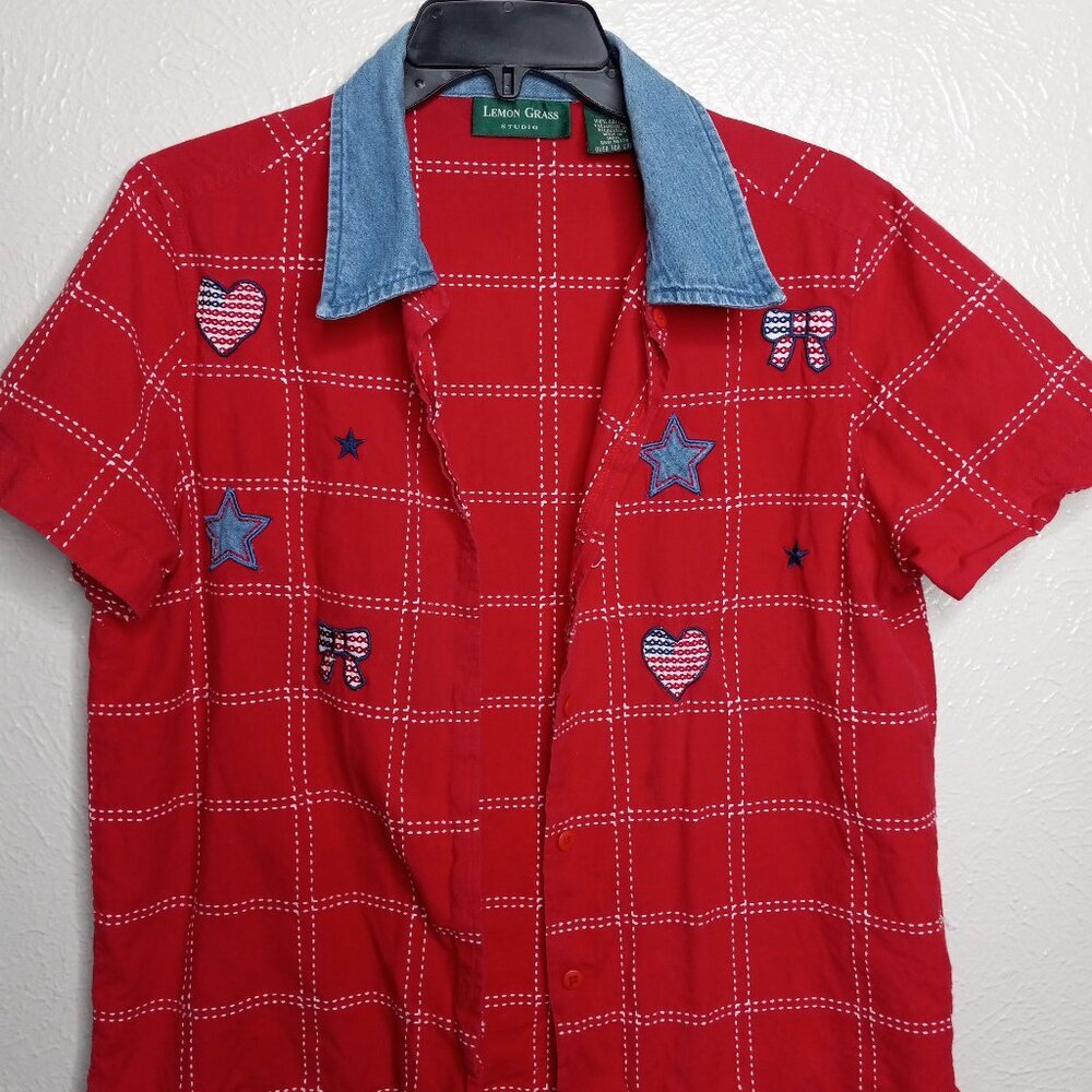 Vintage 90s Lemongrass Studio Cotton Button Up Shirt Plaid Americana Size‎ M